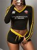 Women's Clothing Slim Sexy Elastic Print Sports Style V Neck Long Sleeved Top Shorts Suit For Women_ecoleips.com