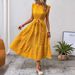2024 Cross-Border European And American Women's Fashion Foreign Trade Bohemian Sleeveless Tie-Waist Flared Dress_ecoleips.com