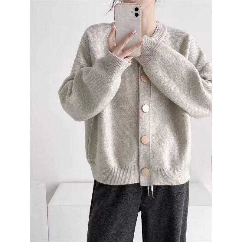 Single-Breasted, Solid-Color Knit Sweater Jacket With A Relaxed, Round-Neck Design For Women In Autumn And Winter._ecoleips.com