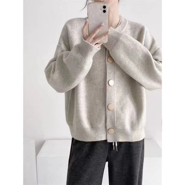 Single-Breasted, Solid-Color Knit Sweater Jacket With A Relaxed, Round-Neck Design For Women In Autumn And Winter._ecoleips.com