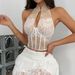 K New Sexy Lace Chinese Qipao Style Hanging Neck Collar Slim Fit Strapless Fish Bone Exposed Back Mini Top_ecoleips.com