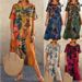 European And American Fashion Cross Border 2022 Casual Printed Dress for Women Summer Short Sleeve Loose round Neck Wide Long Skirt_ecoleips.com
