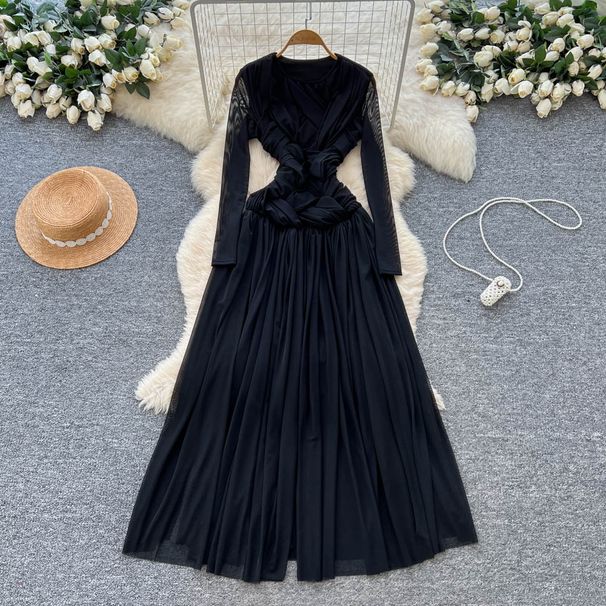 Elegant Women's Long Sleeve Evening Dress Wrap Waist Knot Detail Chiffon Gown for Formal Occasions_ecoleips.com