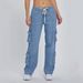 Women's Clothing Spring New Street Washed Overalls Women's Multi Pocket Wide Leg Lace Up Jeans_ecoleips.com