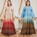Muslim Dress Women "Elegant Dubai-Style Robe – Arabic-Inspired Printed Kaftan Dress For Women (Bluish/Red/Brown, M-XXL)"_ecoleips.com