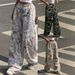 Women's Y2K Street Style Stretch Wide Leg Pants European And American Fashion Belted Slimming Print Casual Trousers_ecoleips.com