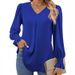 Aria Basics Aria Basics Cross-Border European And American Women's Clothing Autumn Winter New Solid Color Chiffon Blouse V-Neck Pullover_ecoleips.com