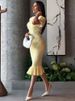 Tossy Fashion Ruffled Knitwear Long Dress For Women High Waist Contrast Short Sleeve Ribbed Slim Dress Knit Elegant Party Dress_ecoleips.com