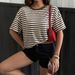 Women's Retro Striped T-Shirt Loose Fit Drop Shoulder Casual Top European American Style for Spring Summer 2026_ecoleips.com