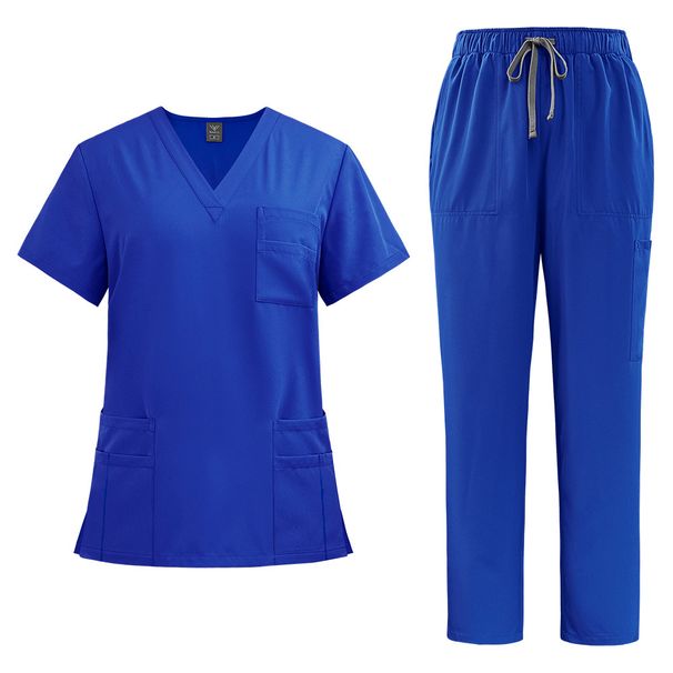 Women's New V-neck Split Medical Overalls, Pocket Straight Pants, Men's And Women's Toiletries, Operating Room Overalls_ecoleips.com