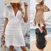 Women's Clothing Deep V Neck Beach Skirt Women's Clothing Wave Pattern Hollow Beach Skirt Elastic Waist Beach Blouse X5967_ecoleips.com