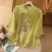 Summer Cotton And Linen Artistic Retro Ethnic Style Embroidered National Style Shirt With Button And Tea Clothing With V_ecoleips.com