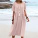 Cross-border 2023 European And American Summer Loose Casual Cotton Linen Solid Color Round Neck Short Sleeve_ecoleips.com