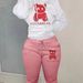 Women's Cartoon Bear Print Two Piece Set Long Sleeved Hoodie And Jogging Pants Drawstring Closure_ecoleips.com