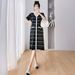 Summer New Korean Fashion V-neck Knitted Striped Maternity Dress_ecoleips.com