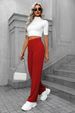 K New Women's High Waisted Pocket Wide Leg Button Casual Loose Straight Leg Pants Long Pants_ecoleips.com