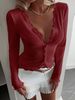K New V-neck Lace Patchwork Anti-crease Cardigan T-shirt Long-sleeved Women's Top_ecoleips.com