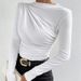 2025 Solid Color Slim Fit Bottom Sweater With Versatile Pleated Design, Long Sleeved T-shirt, Women's Top_ecoleips.com