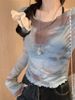 American Retro Tie-Dye Long-Sleeve Top With Chest Pads, Summer Style For Trendy Girls, Thin, Sun-Protective, Slim-Fit_ecoleips.com