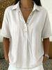 K New Women's Loose And Comfortable Collared Short Sleeved Solid Color Shirt_ecoleips.com