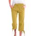 Women's Clothing Solid Color Cotton And Linen Loose Drawstring Seven Point Wide Leg Casual Trousers_ecoleips.com