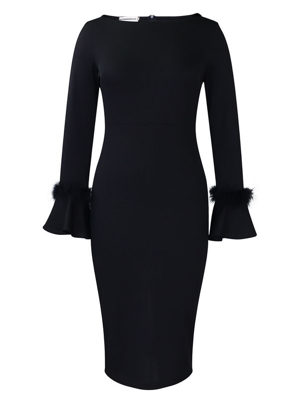 Women's Clothing Winter New Fashion Solid Color Hip Bell Sleeve Dress_ecoleips.com