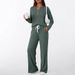 Women's V Neck Two Piece Set Feel Home Pajama Outerwear Casual Polyester Pants Full Length Autumn Winter Fashion For Adults_ecoleips.com