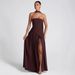 Women New Arrival Solid Maxi Dress Bandeau Neck Backless High Side Slit High Waist Sexy Elegant Party Evening Long Dress_ecoleips.com