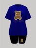 Summer Women's Casual Fashion Lover Bear Cartoon Graphic Printed Loose T-shirt Shorts Two-piece Set Summer Sportswear Suitable For Daily Wear-162_ecoleips.com