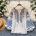 Women's Ethnic Style Embroidered Shirt Summer Long Sleeve Loose Fitting Tassel Tie Lantern Sleeve Heavy Duty Design Top For Commuting_ecoleips.com