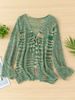 Gradient Hollow Knit Cardigan, Soft Loose Breathable Cover Up_ecoleips.com