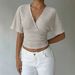 Women's V Neck Short T-Shirt Striped Fitted Waist Batwing Sleeve Slimming Hot Girl Top Knitted 2026_ecoleips.com