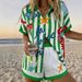 Women's Floral Print Collared Short Sleeve Shirt And Shorts Set - Summer Vacation Resort Outfit, Comfortable Linen Blend Fabric For Casual Wear_ecoleips.com