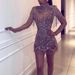 Gold Flecked EABI Women's round Neck Long Sleeved Tassel Dress Tuxedo European American Style for Party Wear_ecoleips.com