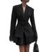 Elegant Black Lace-Stitched Blazer For Women - Slim Fit Long Sleeve Suit Jacket, Autumn Winter Office & Casual Wear_ecoleips.com