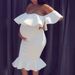 Elegant Lotus Wrap Fishtail Midi Dress - Flowy Asymmetrical Hem, Breathable Polyester & Spandex, Casual To Office Wear (White/Pink/Blue, XS-XXXL)_ecoleips.com