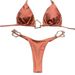 Women's Bikini Set Solid Color Swimsuit Sexy Beachwear With Irregular Metallic Trim Regular Size_ecoleips.com
