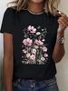 European And American Cross-border Foreign Trade Women's Floral Plant Print Round-neck Short-sleeve T-shirt Top_ecoleips.com
