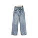 High-Waisted Straight Leg Jeans For Women - Stretch Denim Pants With Star Rhinestone Embellishments & Classic Blue Wash_ecoleips.com