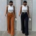 Wide-Leg Pants for Women with Metal Buckle Accents Flowy Straight-Leg Trousers Comfort Stretch Work Casual Bottoms S-XL_ecoleips.com