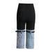 Women's High-Waisted Color Blocking Denim Jeans Knee High Buckle Cropped Style Casual Spring 2026 New Fashion_ecoleips.com