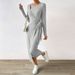 Voya Popular Women's Knitted Gray Dress With Sexy Temperament, Spicy Girl Irregular Long Skirt_ecoleips.com