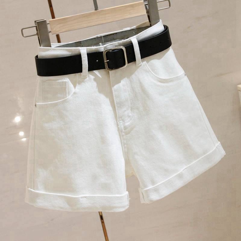 Women's Black Gray Denim Shorts Summer Thin Ins Korean Style Slimming Casual Rolled Hem A-Line Wide Leg Hot Pants_ecoleips.com