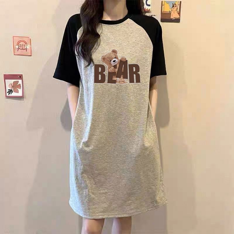 Summer Trend European And American Style Bear Print Comfortable And Casual Round-neck Dress For Pregnant Women_ecoleips.com