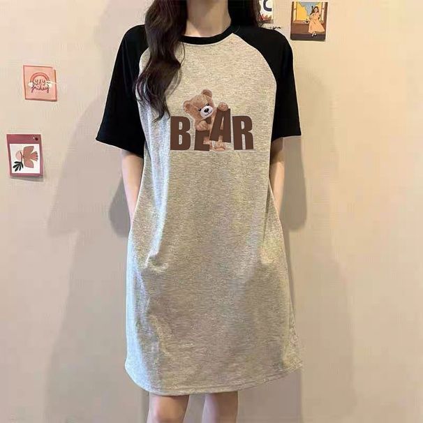 Summer Trend European And American Style Bear Print Comfortable And Casual Round-neck Dress For Pregnant Women_ecoleips.com