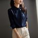 Breathable Chiffon Blouse For Women – Trendy Casual & Office Shirt With Flowy Silhouette, Navy Blue Spring/Summer Top_ecoleips.com