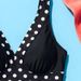 Women's European American Style Polka Dot Swimsuit Black High Waisted Slimming Strappy Bikini Two Piece Beach Vacation Swimwear_ecoleips.com