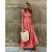 Women's Clothing Summer Temperament Collage Plaid Suspenders Elastic Large Swing Dress_ecoleips.com