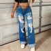 Distressed High-Waisted Stretch Jeans For Women - Comfortable Straight Leg Denim Pants With Button Details_ecoleips.com