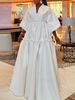 Plus-Size Casual Maxi Dress With V-Neck & Puff Sleeves – High Waist Flowy Dress For Women (1XL-5XL, Pure Color & Street Style)_ecoleips.com